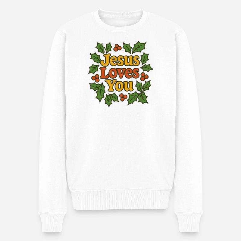 Jesus liebt dich - Männer Premium Bio Pullover - Weiß