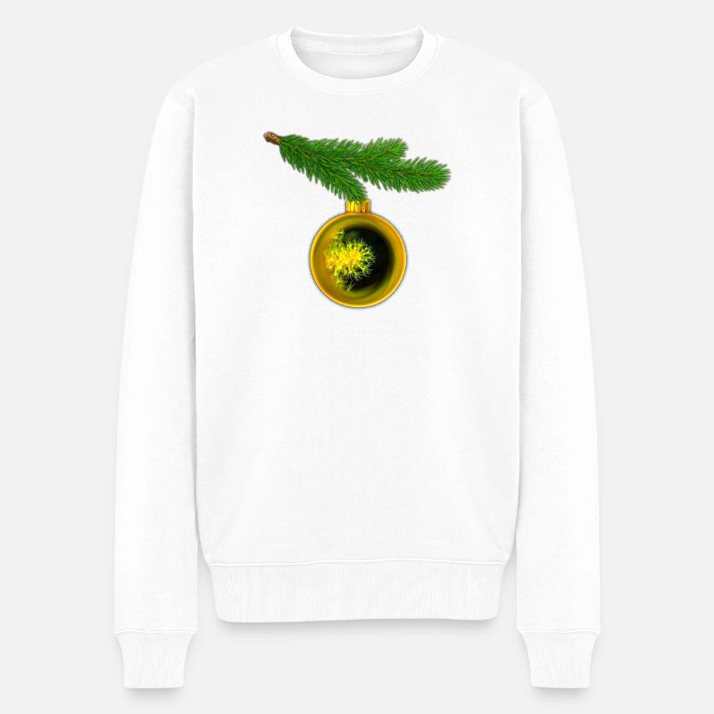 Weihnachtskugel mit Krustenanemonen am Tannenzweig - Männer Premium Bio Pullover - Weiß