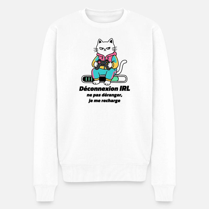 Chat Gamer Console Retro - Pull Premium bio Homme - blanc