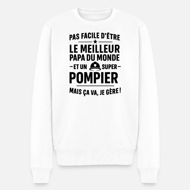 Pompier – Super Papa Pompier - Pull Premium bio Homme - blanc