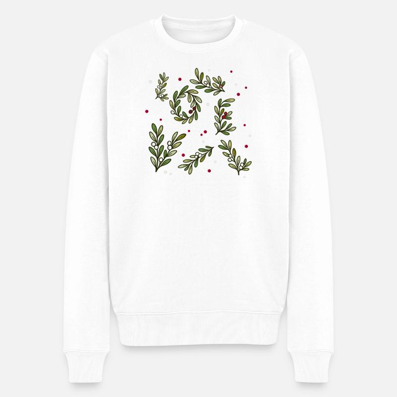 Weihnachtliches Zweigmuster mit Beeren - Männer Premium Bio Pullover - Weiß