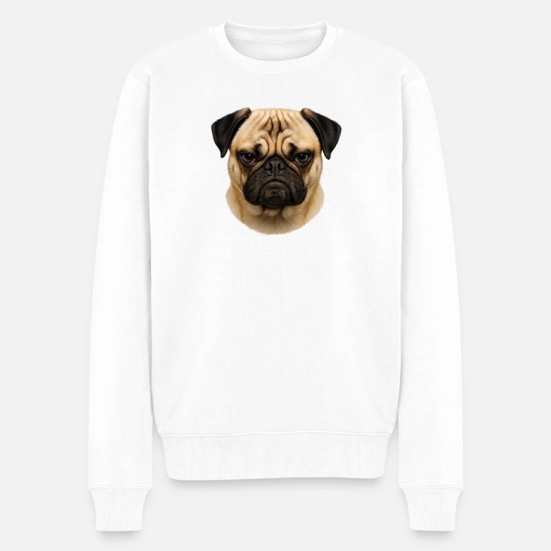 Pug Gesicht Portrait - Männer Premium Bio Pullover - Weiß