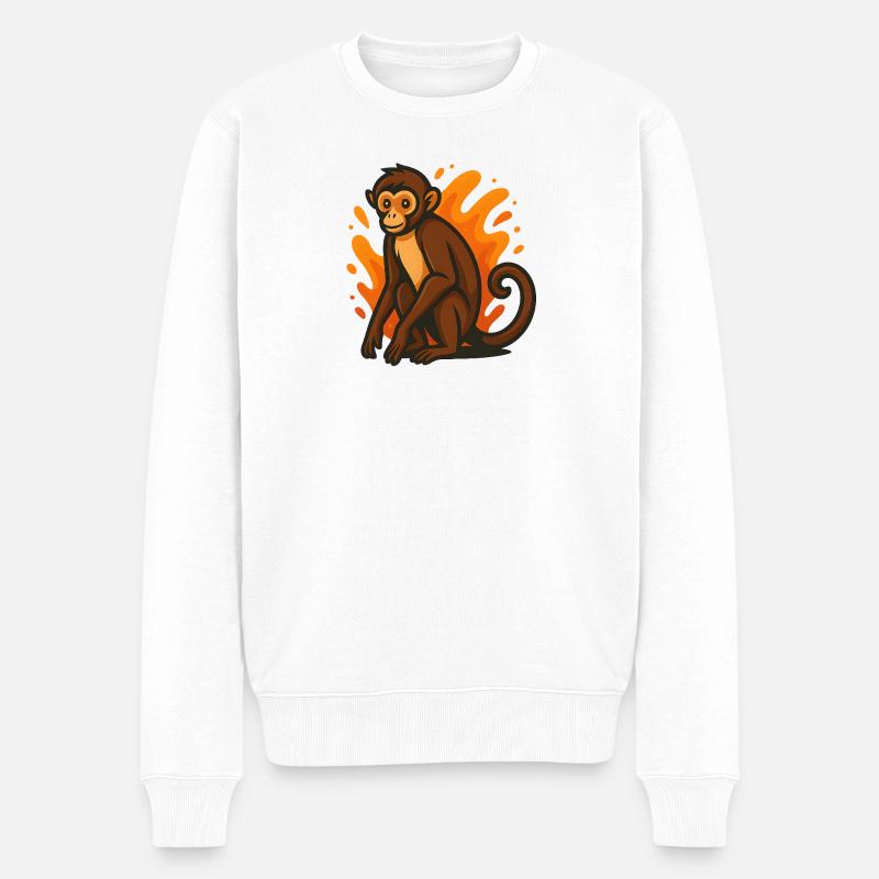 Klammeraffe in Flammender Aura - Männer Premium Bio Pullover - Weiß