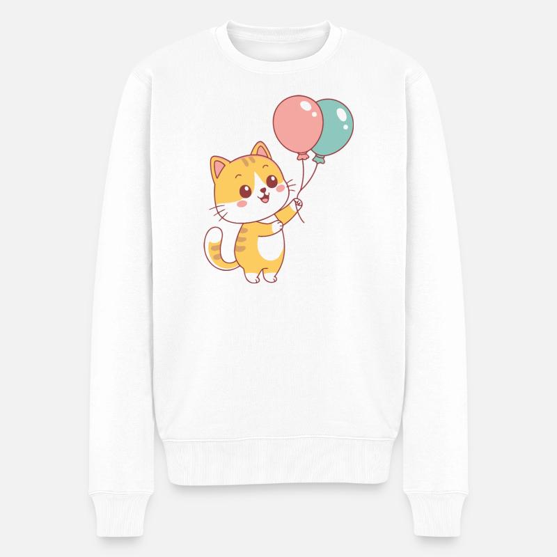 Katzenballon Pastell Joy - Männer Premium Bio Pullover - Weiß