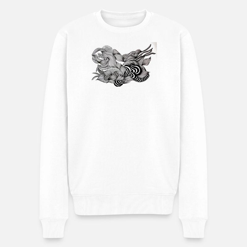 Schwarzweiß Fluss Blütenmuster - Männer Premium Bio Pullover - Weiß