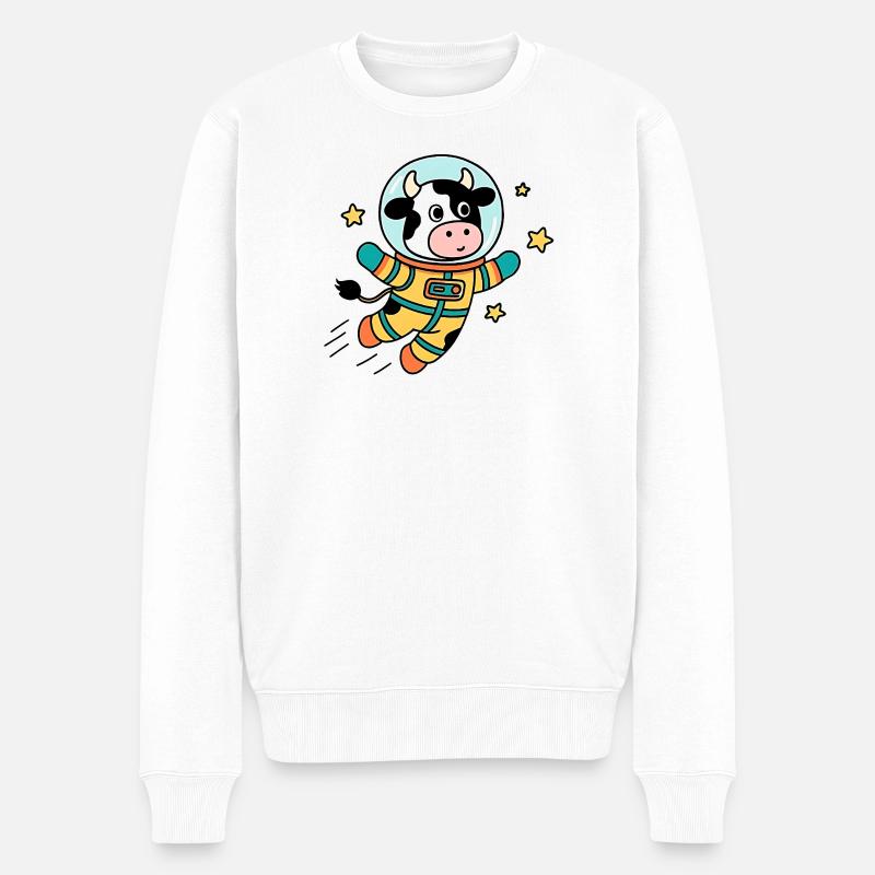 Kuh-Astronaut im All - Männer Premium Bio Pullover - Weiß