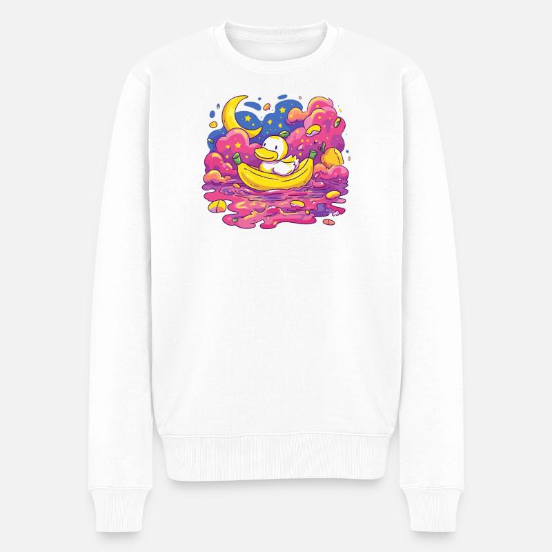 Mondnacht Ducky auf Banane - Männer Premium Bio Pullover - Weiß