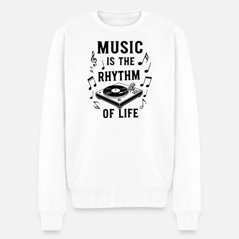 Vinyl Nacht Plattenspieler Sketch - Männer Premium Bio Pullover - Weiß