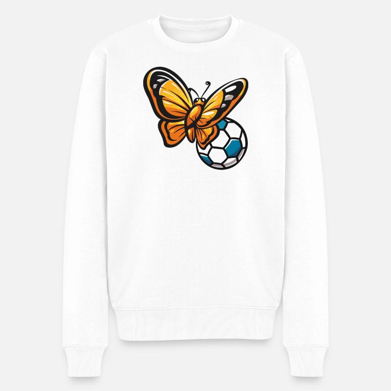 Schmetterling trifft Fußball - Männer Premium Bio Pullover - Weiß