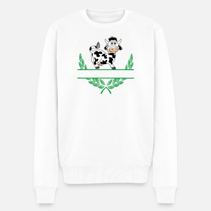 Kuh-Lorbeerkranz mit Namensraum - Männer Premium Bio Pullover - Weiß