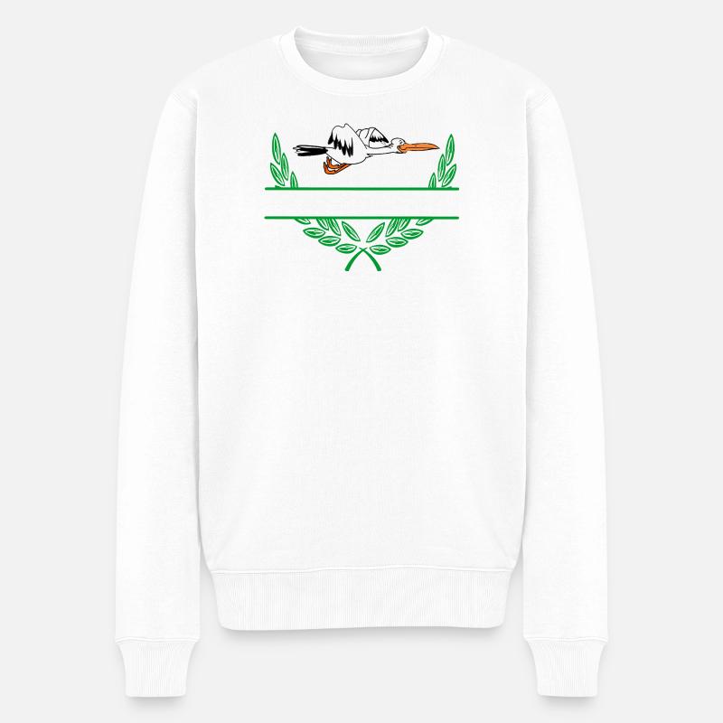 Storch-Lorbeerkranz mit Namensraum - Männer Premium Bio Pullover - Weiß