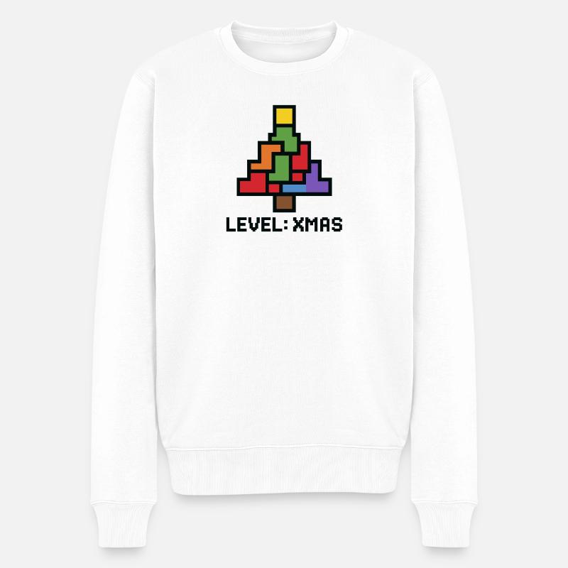 LevelXmas Pixelbaum - Männer Premium Bio Pullover - Weiß
