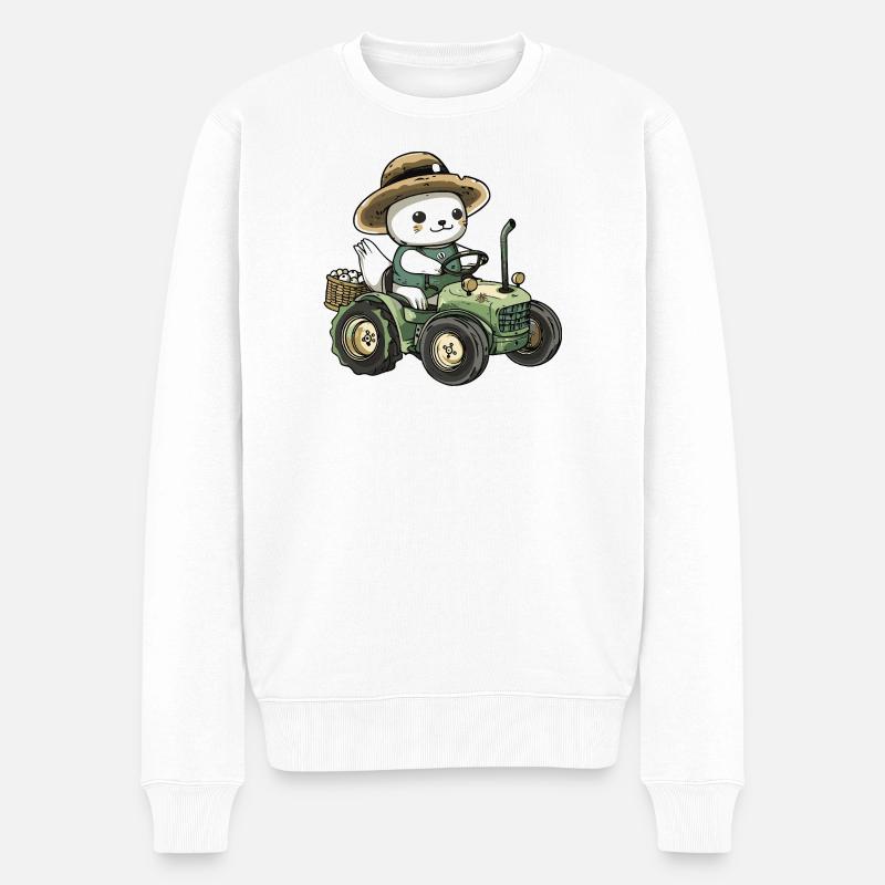 Robbe Tier Traktor Farmer - Männer Premium Bio Pullover - Weiß