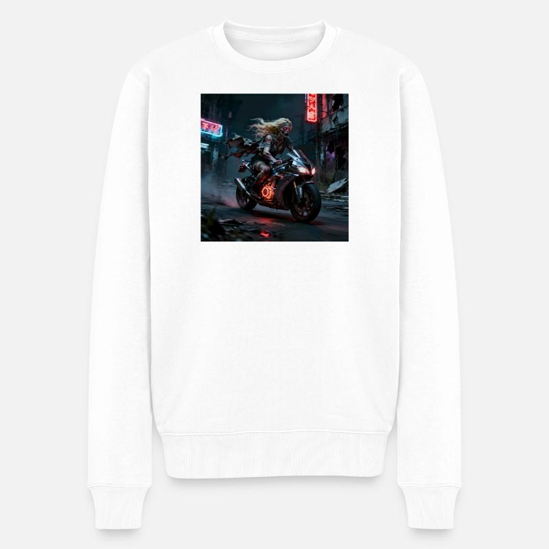 Zombie nocturne blonde à moto - Pull Premium bio Homme - blanc