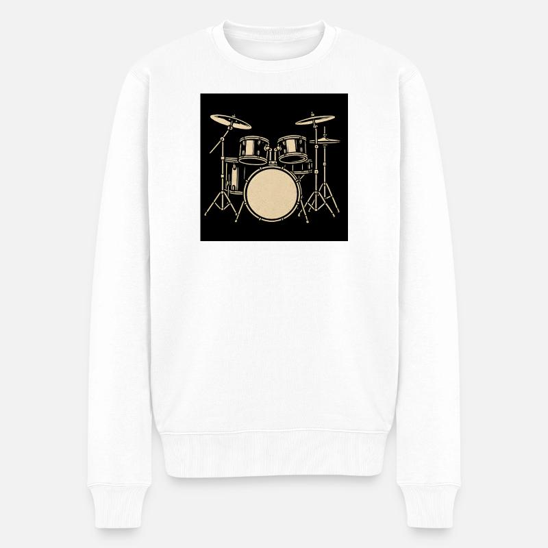 Schwarzsilbernes Drumset Illustration - Männer Premium Bio Pullover - Weiß