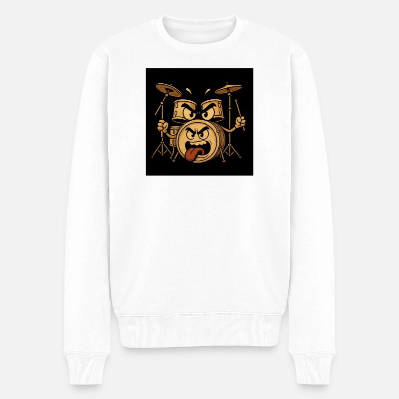 Wütendes Trommelmonster - Männer Premium Bio Pullover - Weiß