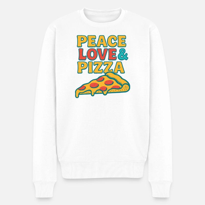Peace Love Pizza Retro T-Shirt - Männer Premium Bio Pullover - Weiß