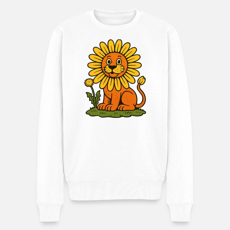 Sonnenblumenmähnenlöwe - Männer Premium Bio Pullover - Weiß