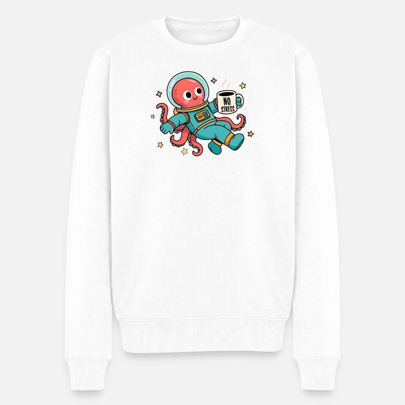 Weltraum-Astronaut Oktopus mit Kaffeetasse - Männer Premium Bio Pullover - Weiß