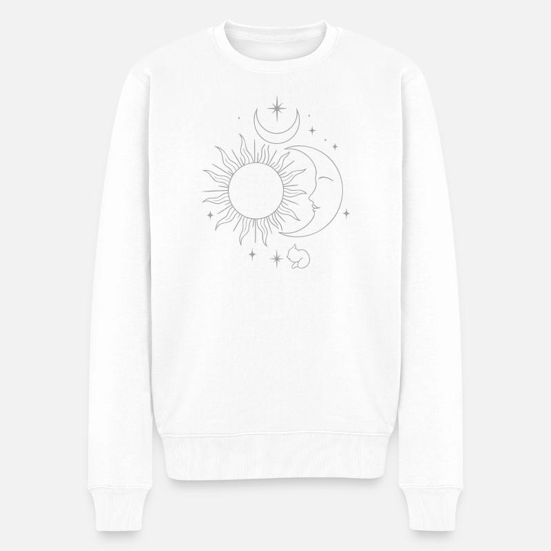 Himmelssonne & Mond-Linienzeichnung - Männer Premium Bio Pullover - Weiß