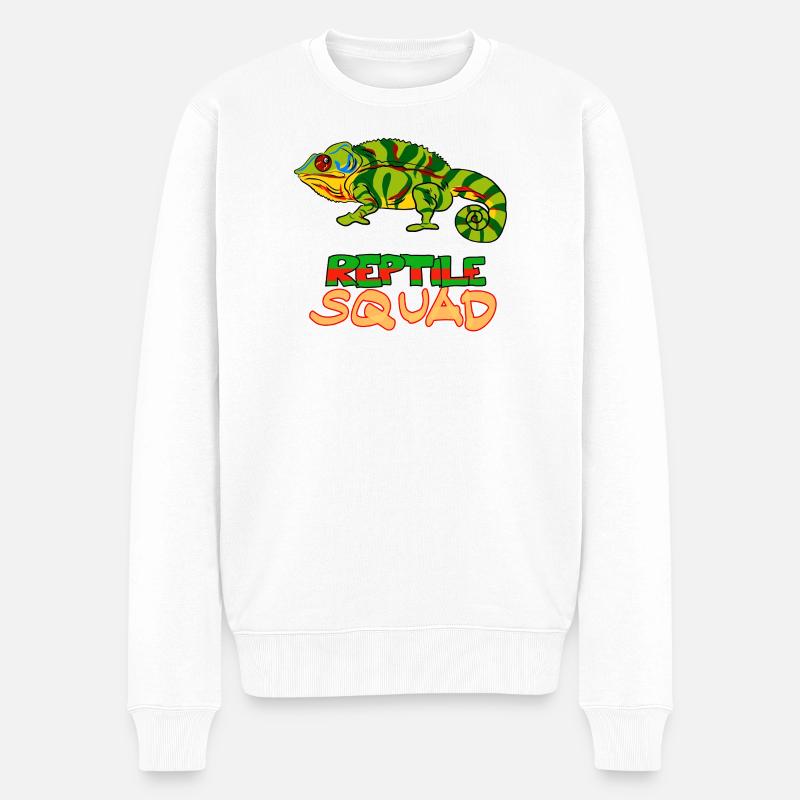 Reptile Squad Bunte Chamäleon-Kunst - Männer Premium Bio Pullover - Weiß