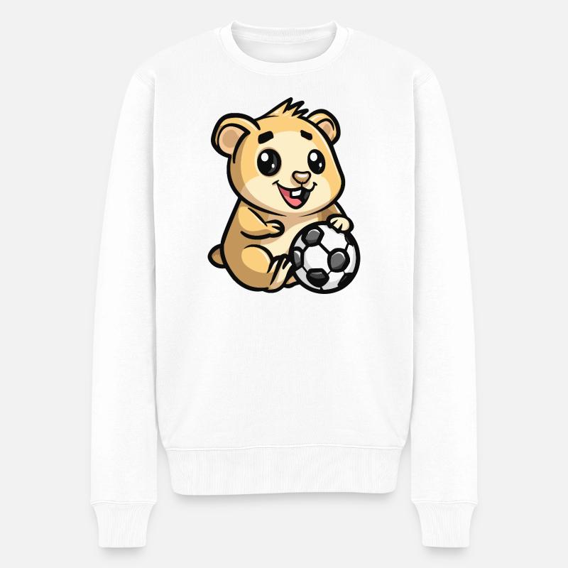 Kuscheliger Hamster mit Fußball - Männer Premium Bio Pullover - Weiß