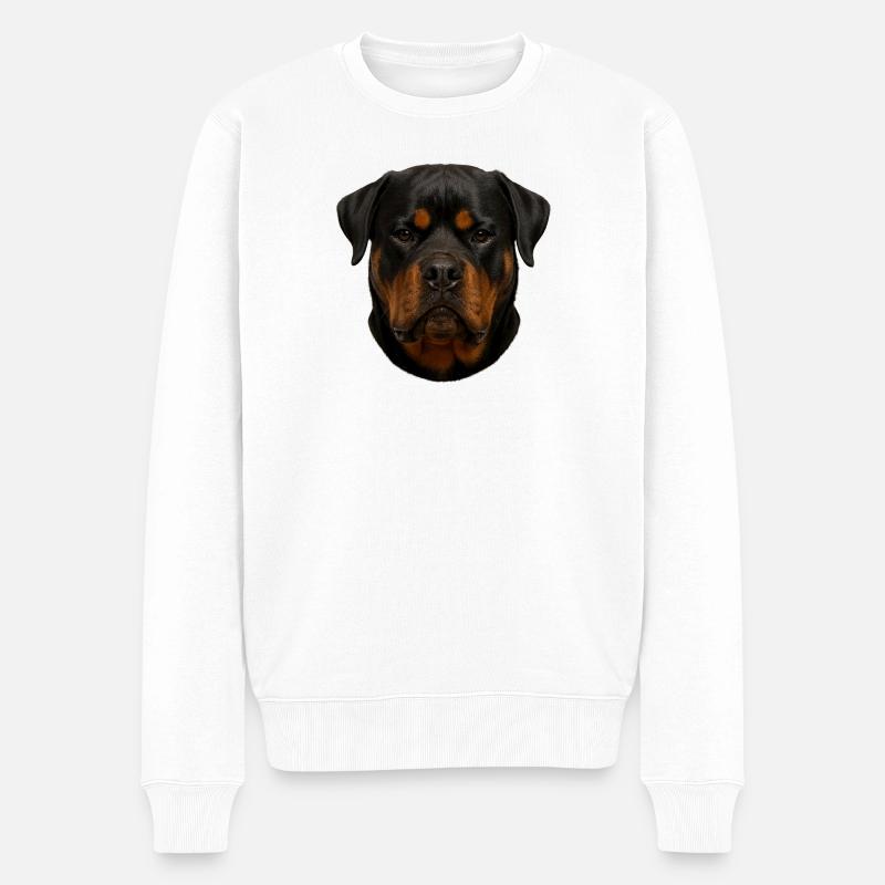 Rottweiler Gesichtsporträt - Männer Premium Bio Pullover - Weiß