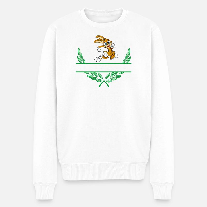 Hasen-Lorbeerkranz mit Namensraum - Männer Premium Bio Pullover - Weiß