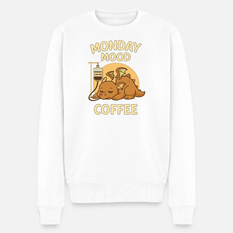 Lundi Dragon Fatigué & Café - Pull Premium bio Homme - blanc