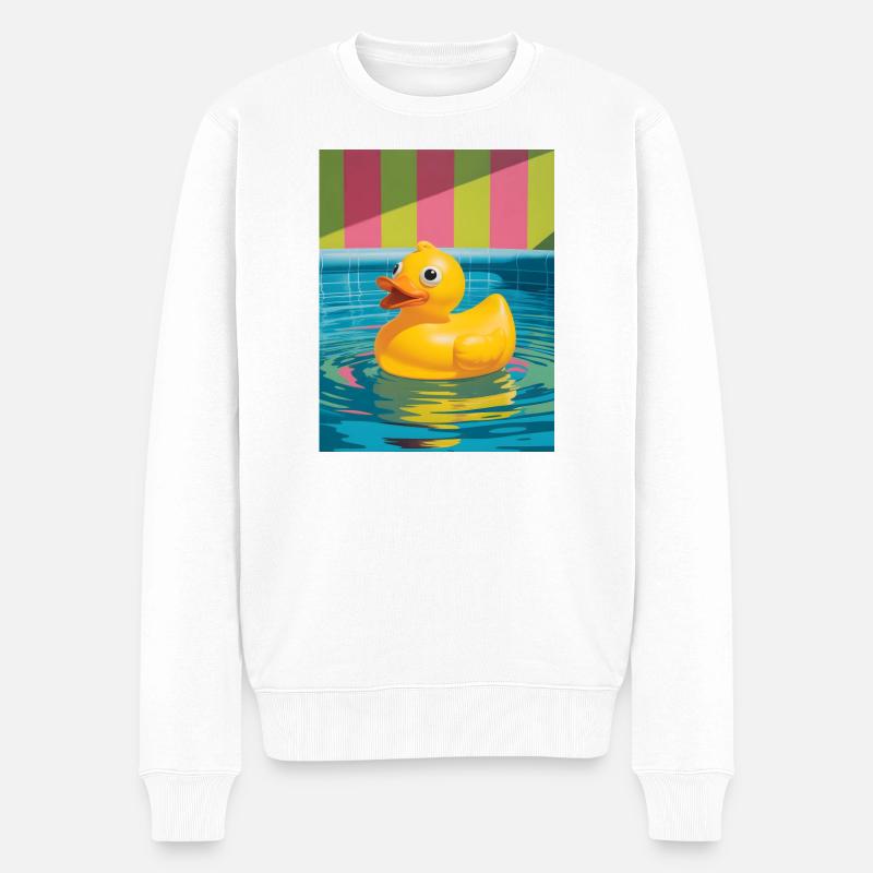Kunterbunte Gummi-Ente im Pool - Männer Premium Bio Pullover - Weiß
