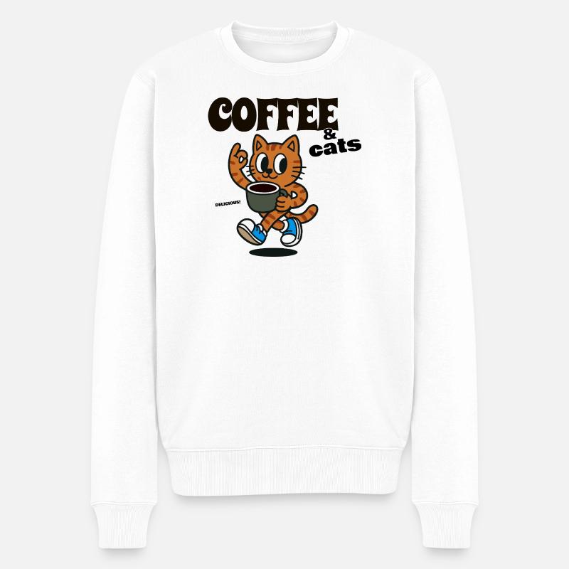 Cat Coffee Lover COFFEE & CATS - Männer Premium Bio Pullover - Weiß
