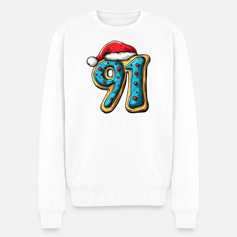 91 Numéro Cookie Noël - Pull Premium bio Homme - blanc