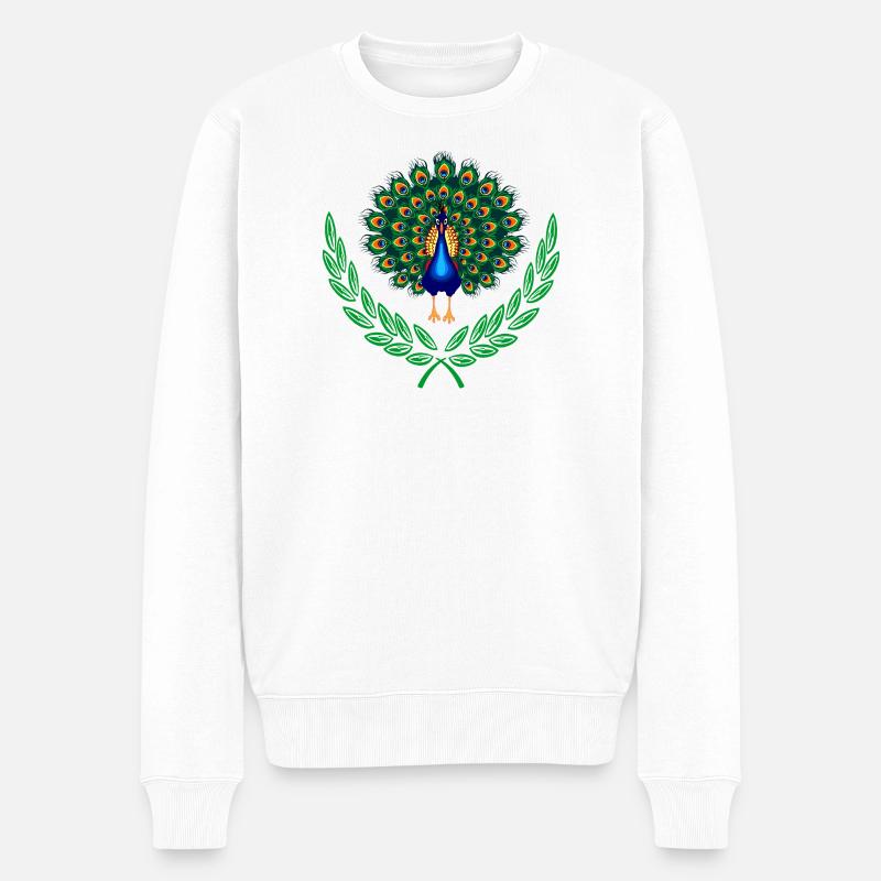 Paon en couronne de laurier vert - Pull Premium bio Homme - blanc