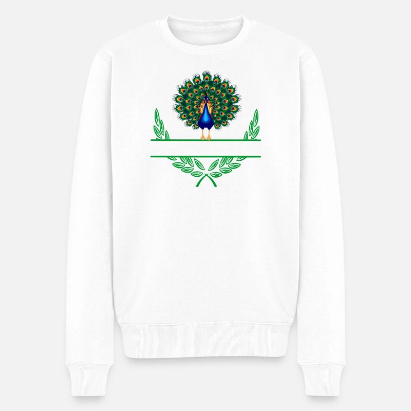 Pfauen-Lorbeerkranz mit Namensraum - Männer Premium Bio Pullover - Weiß
