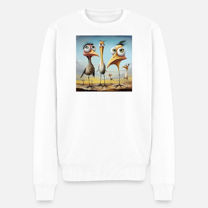 Küstenklatsch: Skurrile Vogeltruppe - Männer Premium Bio Pullover - Weiß