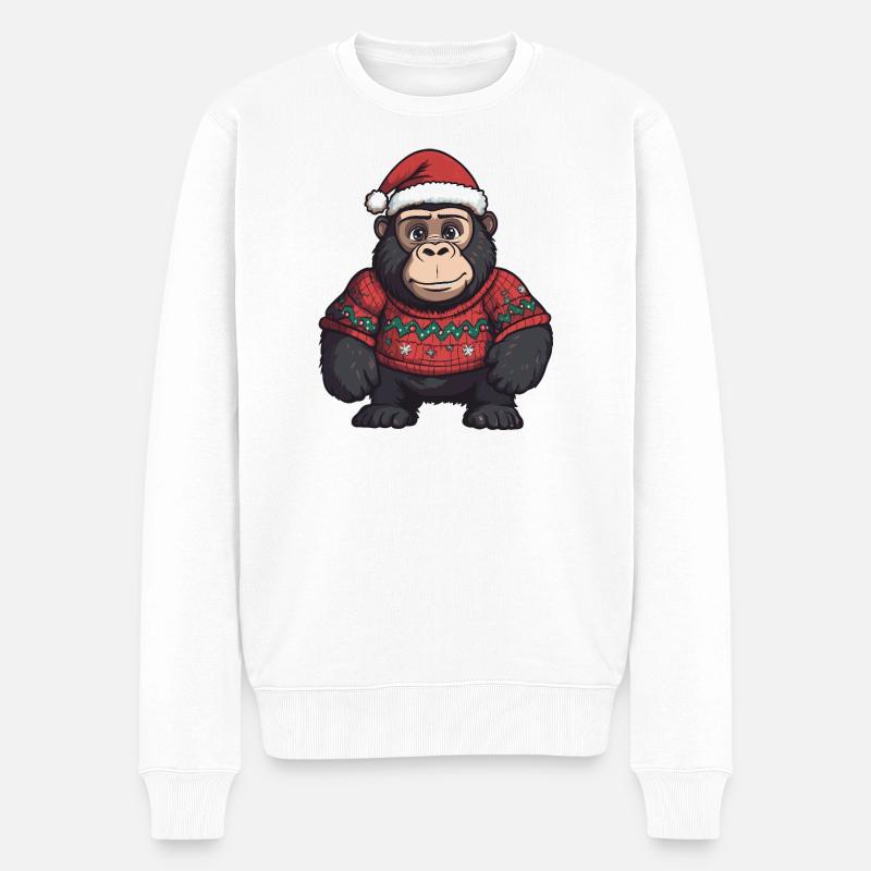 Gorilla Weihnachten Xmas - Männer Premium Bio Pullover - Weiß