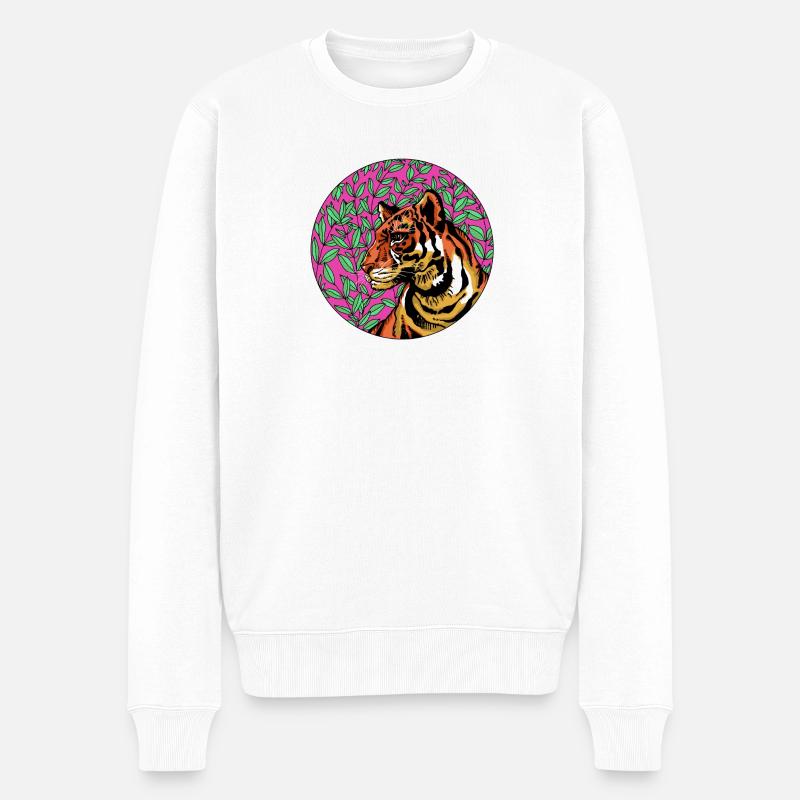 Tigre en feuillage rose - Pull Premium bio Homme - blanc