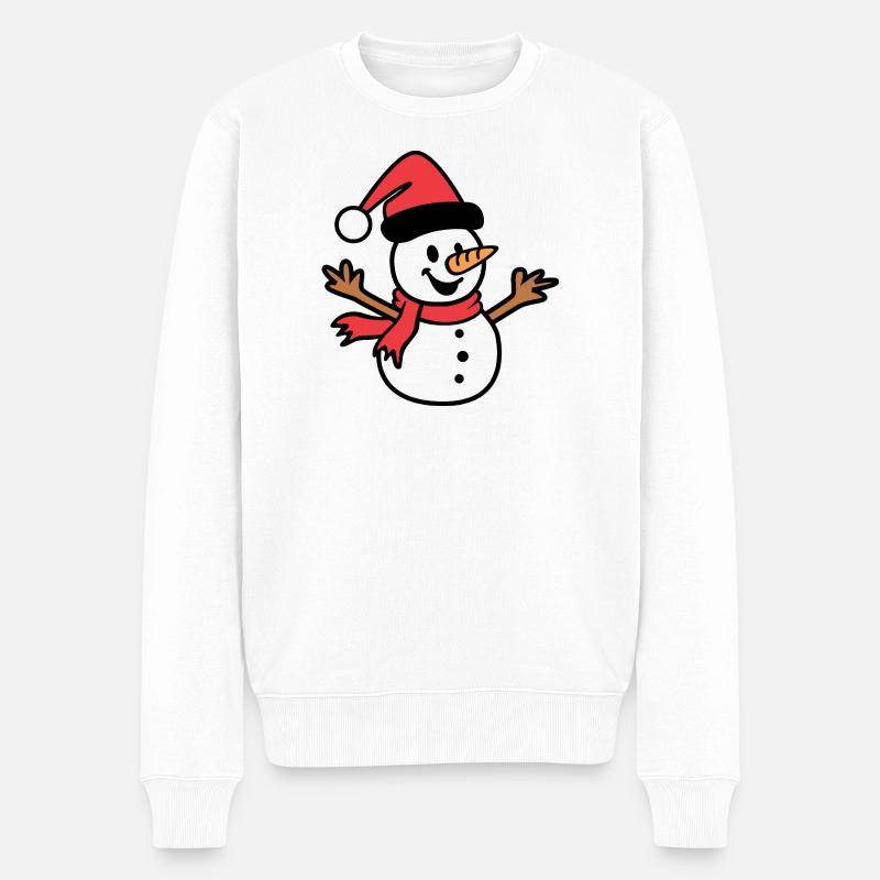 Fröhlicher Schneemann im Weihnachtsstil - Männer Premium Bio Pullover - Weiß