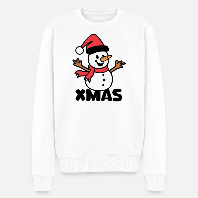 Weihnachtlicher Schneemann Cartoon - Männer Premium Bio Pullover - Weiß