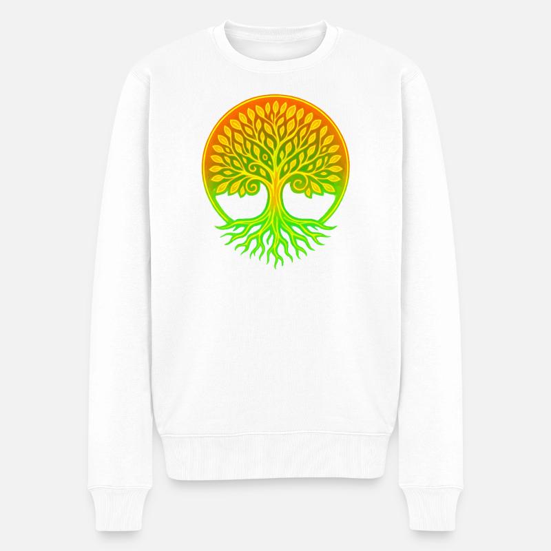 Lebensbaum im Regenbogenkreis - Männer Premium Bio Pullover - Weiß