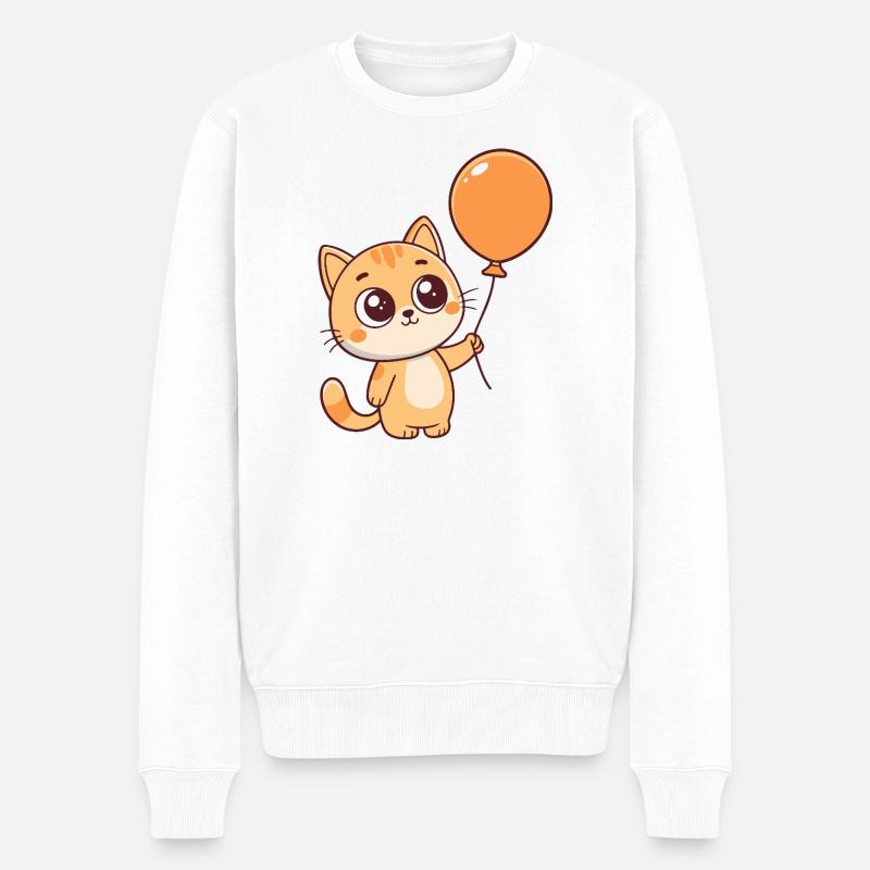 Kätzchen-Kawaii-Orangenballon - Männer Premium Bio Pullover - Weiß