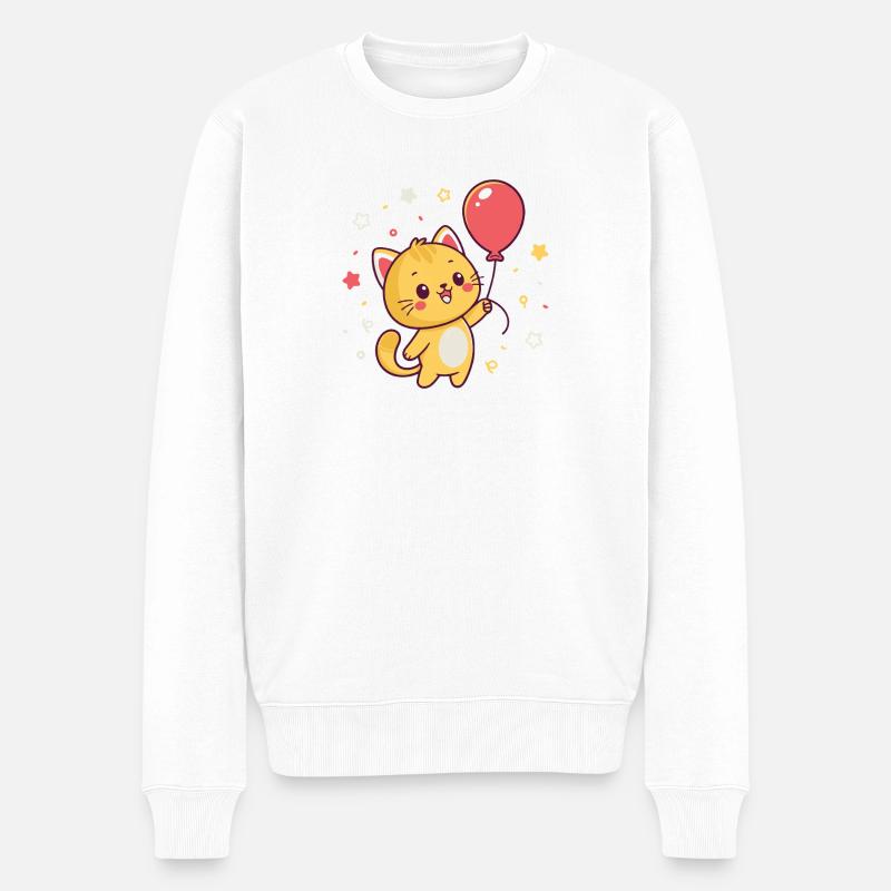 Chat ballon kawaii et confettis - Pull Premium bio Homme - blanc