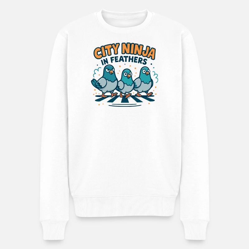 City Ninja in Feathers - Männer Premium Bio Pullover - Weiß