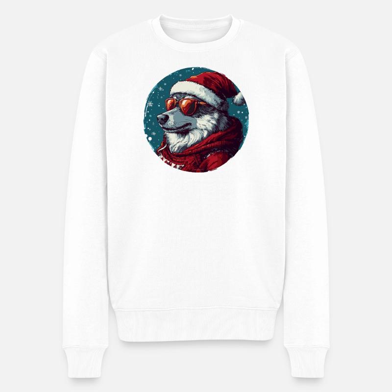 Wolf Weihnachten Christmas Xmas - Männer Premium Bio Pullover - Weiß