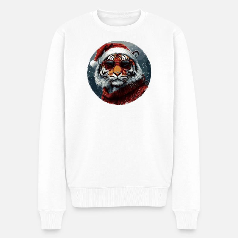 Noël Tigre Drôle de Noël - Pull Premium bio Homme - blanc