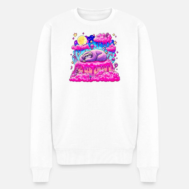Lila Schlummer Sloth auf Pinkkuchen - Männer Premium Bio Pullover - Weiß