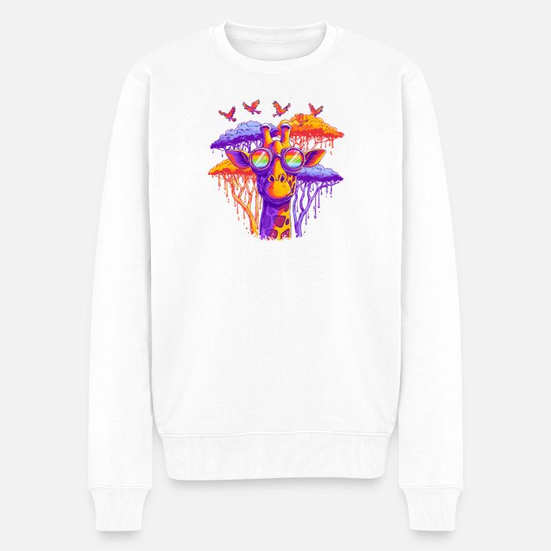 Fantasie Giraffe mit Regenbogenbrille - Männer Premium Bio Pullover - Weiß