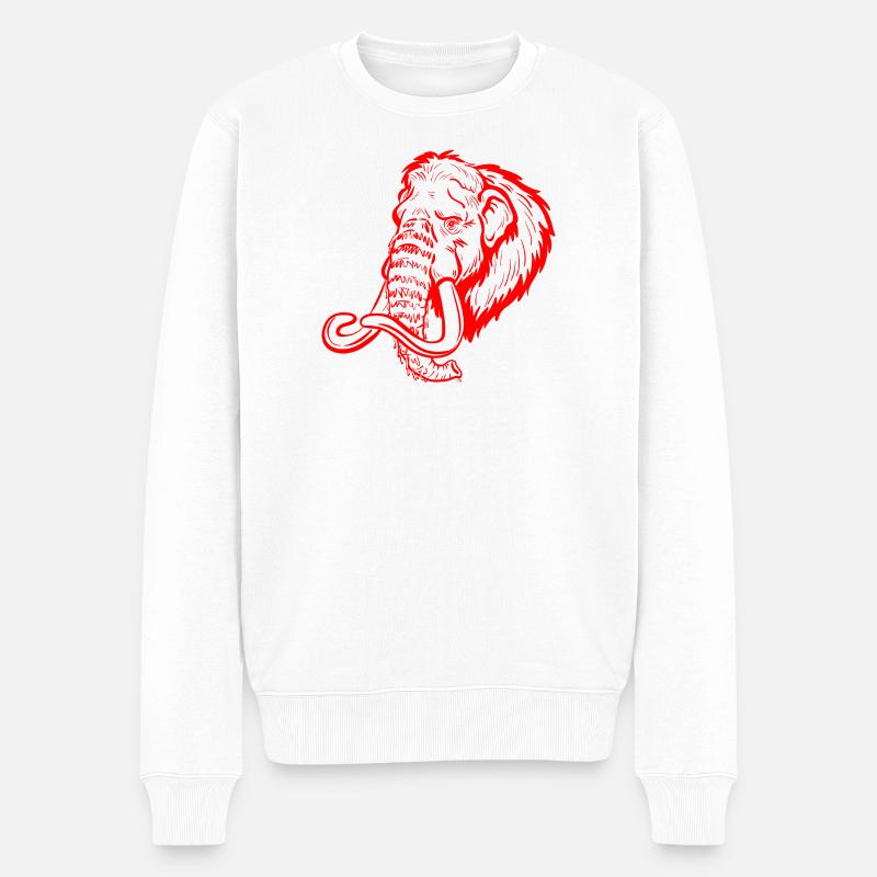 Roter Mammut Linienkunst - Männer Premium Bio Pullover - Weiß