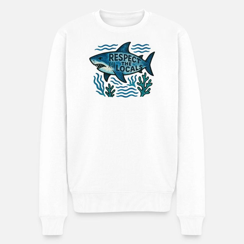 Respektiere die Einheimischen, Hai - Männer Premium Bio Pullover - Weiß