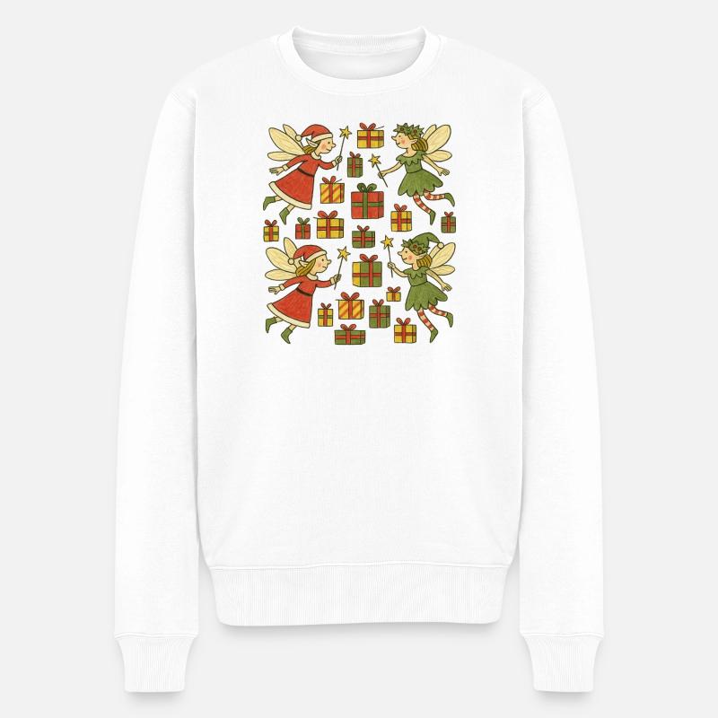 Verspielte Weihnachtselfen-Geschenkparade - Männer Premium Bio Pullover - Weiß